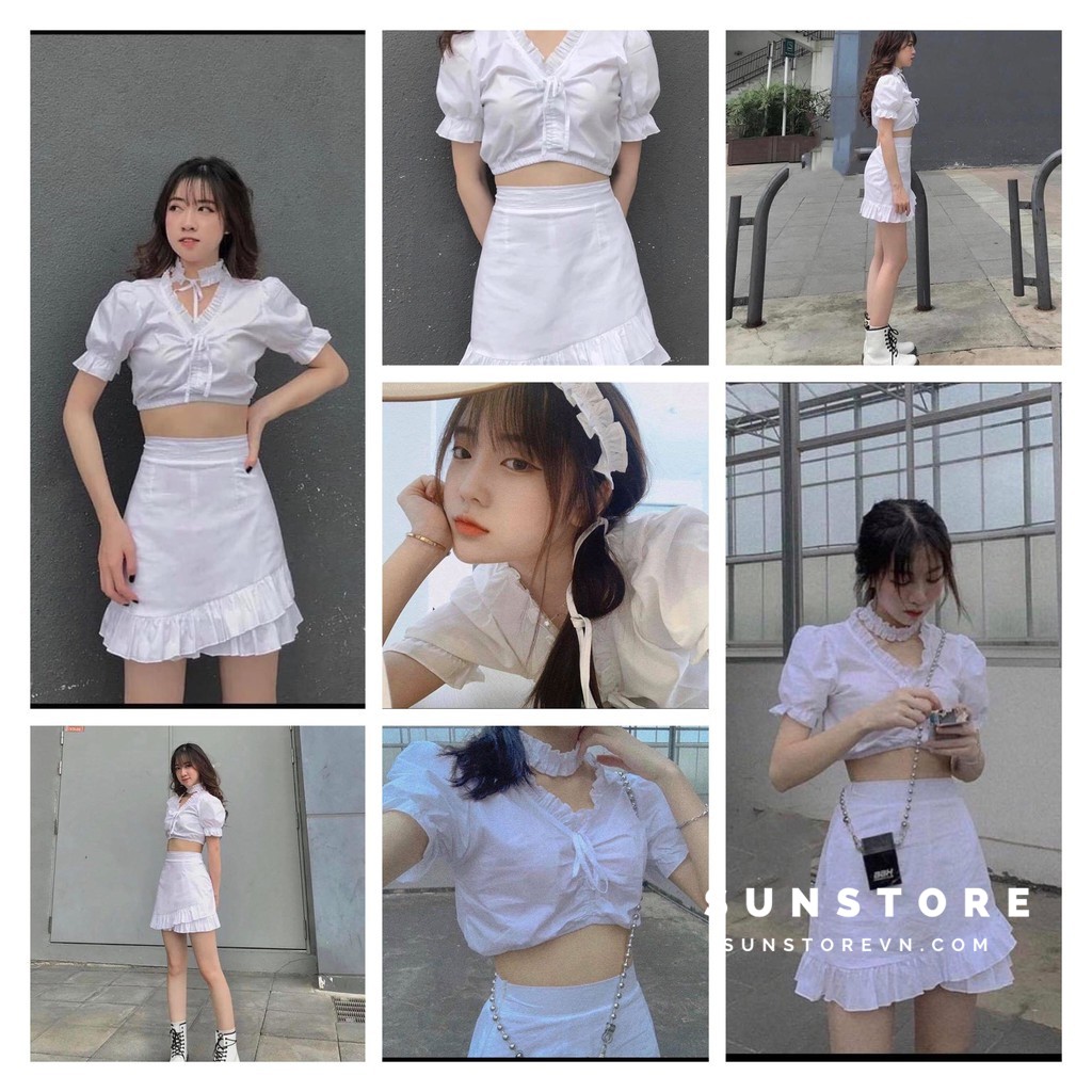 Set váy gồm áo croptop ôm body có chun rút kéo và chân váy lưng thun co giãn có lớp lót MinTo Set | BigBuy360 - bigbuy360.vn