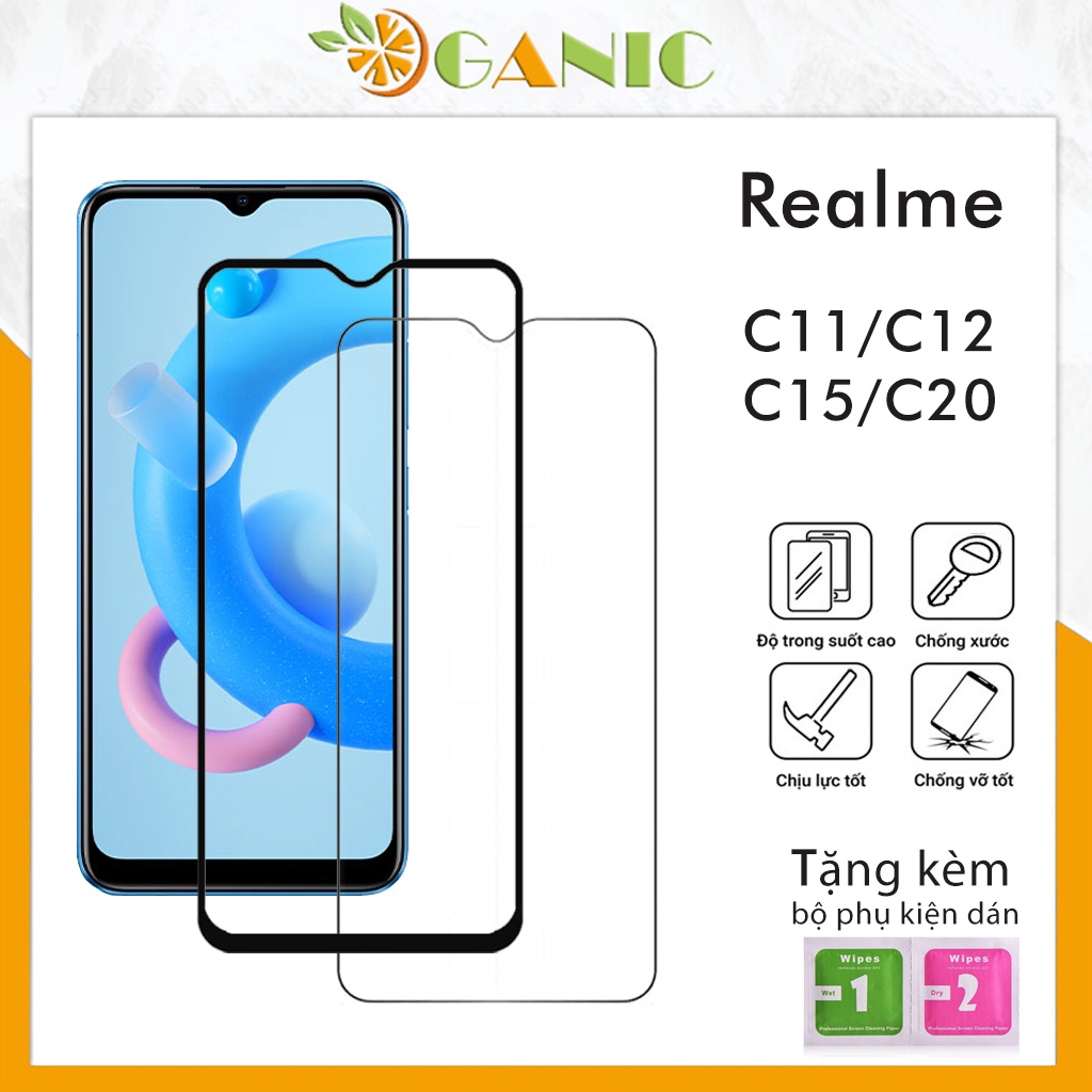 Kính cường lực Realme C11 C12 C15 C20 Kính Trong Suốt Và Full Màn Hình chống trầy xước rơi vỡ Tặng Kèm Khăn Lau