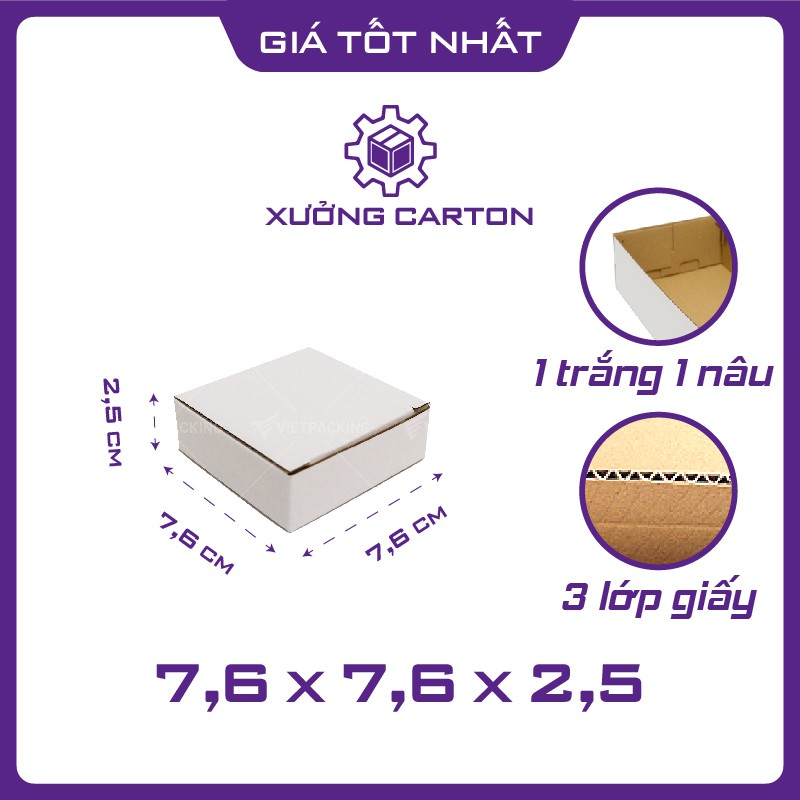 7,6x7,6x2,5 - 50 hộp carton giấy đóng gói hàng nhỏ màu trắng