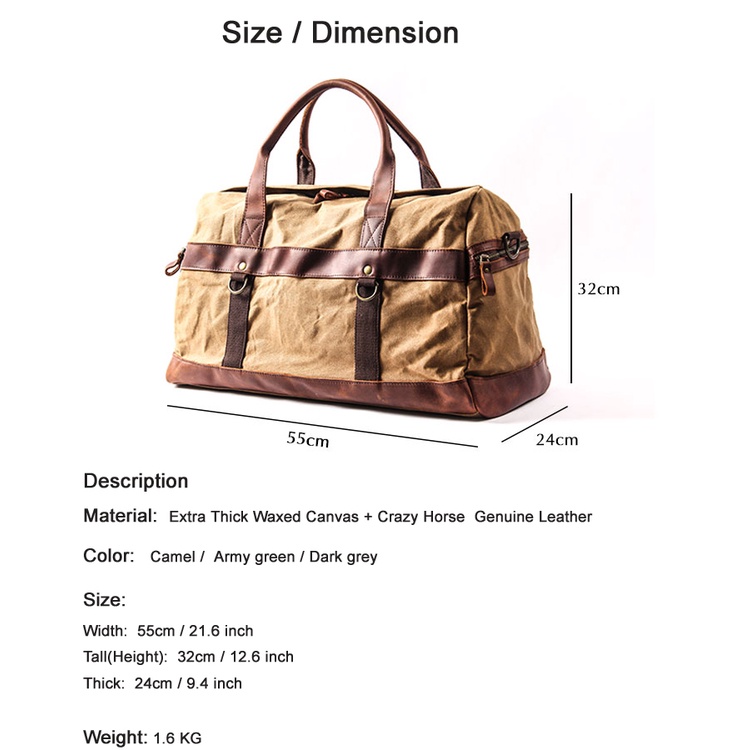 Túi Xách Du Lịch Vải Canvas + Da Thật Phong Cách Vintage Cho Nam M106