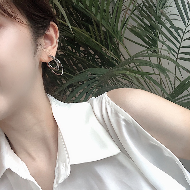 Khuyên Tai Ba Vòng Đơn Giản Phong Cách Hàn Quốc