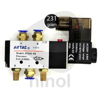Bộ van điện từ khí nén 4v210-08 - van 5/2 5 cửa 2 vị trí nối ống 6, 8mm