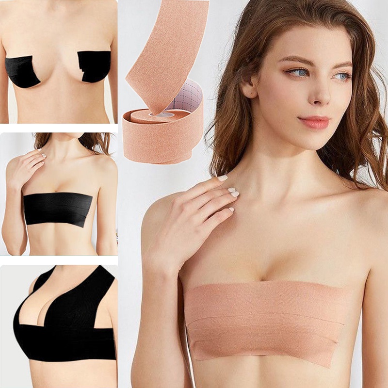 Cuộn băng dán nâng ngực AOWEINISI tự dính silicone mềm trong suốt 5m thoải mái dành cho nữ