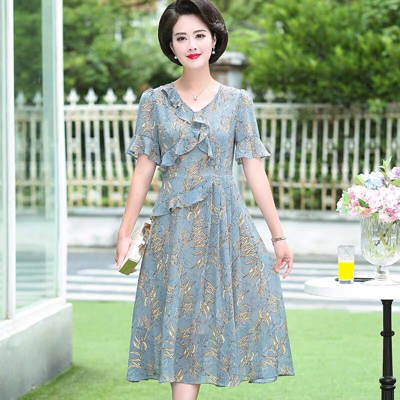 Đầm Tay Ngắn Thời Trang Cho Phụ Nữ Trung Niên 30-40 Tuổi