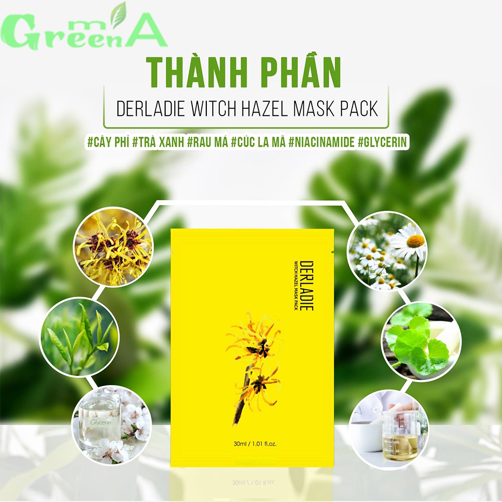 Mặt Nạ Phỉ Derladie [MIẾNG LẺ] Derladie Witch Hazel Mask 30ml Kiểm Soát Dầu Thừa, Ngăn Ngừa Giảm Mụn, Làm Dịu Mụn | BigBuy360 - bigbuy360.vn