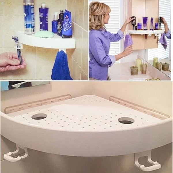 Kệ góc nhà tắm hút chân không chịu lực tốt kèm móc treo tiện lợi