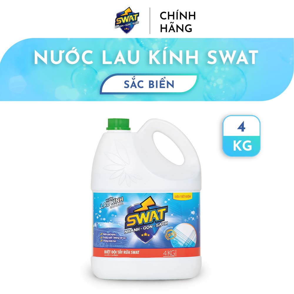 Nước Lau Kính SWAT Hương Sắc Biển Siêu Sạch Chống Bám Bụi Can 4Kg Tiết Kiệm