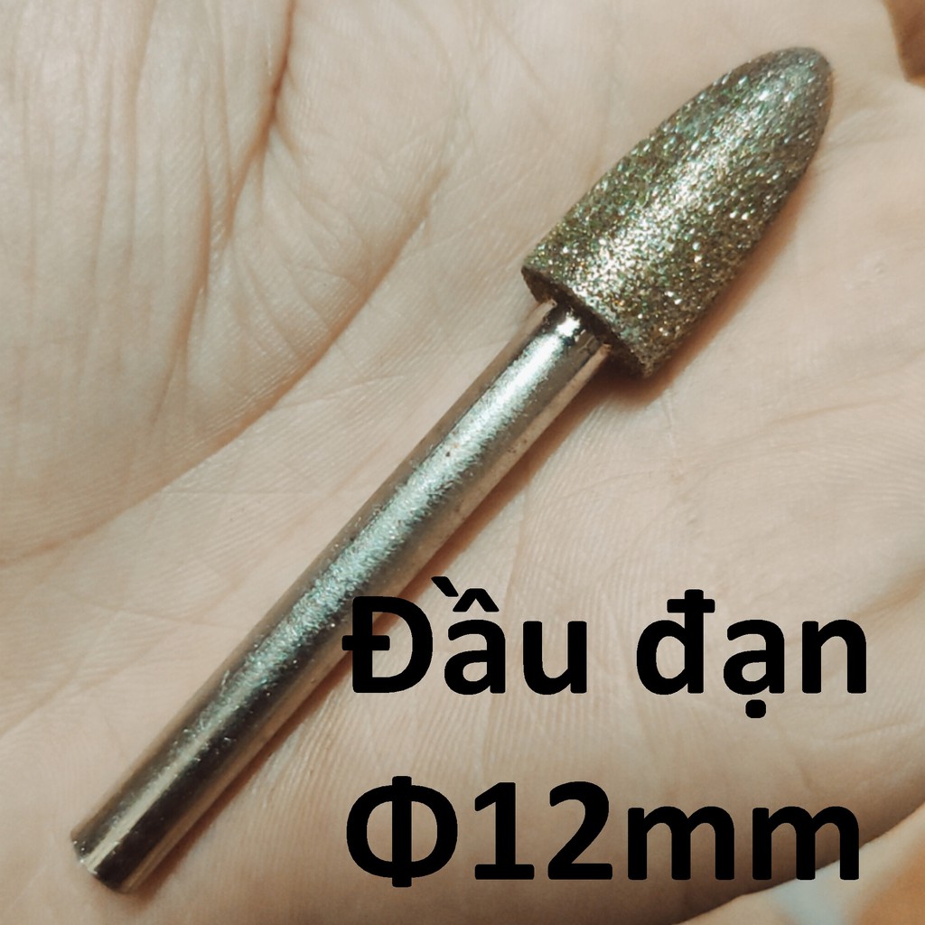 Mũi mài kim cương, mũi mài khắc đá, ngọc, hình đầu đạn 12mm, cán 6mm