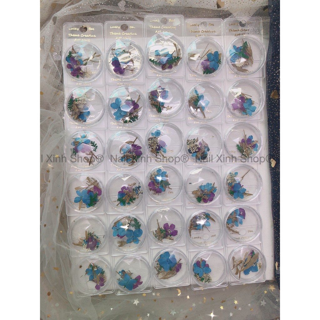 Vỉ hoa lụa chùm, hoa khô lụa ẩn gel làm móng, phụ kiện nail đẹp giúp trang trí móng thêm xinh