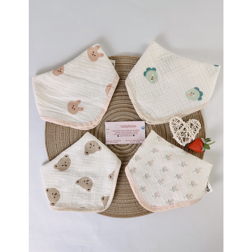 Yếm Vuông Set 2 Chất Liệu Cotton Mềm Mại Họa Tiết Đáng Yêu ,Yếm Ăn Dặm Có Nút Bấm Cho Bé Babibu - YVS2