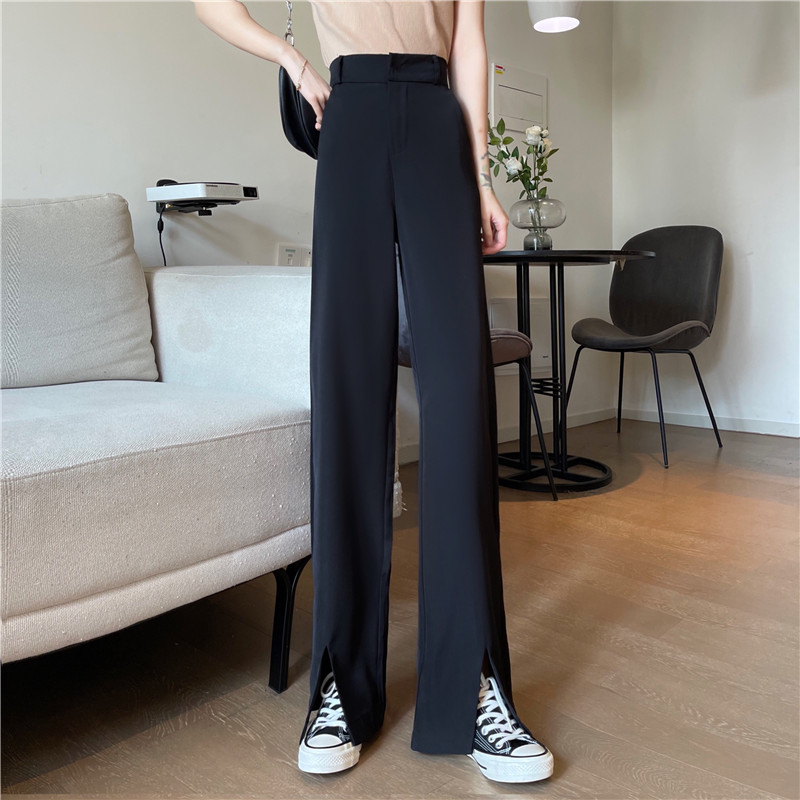 SUXI Quần Dài Lưng Cao Ống Rộng Xẻ Tà Thời Trang Thanh Lịch Cho Nữ