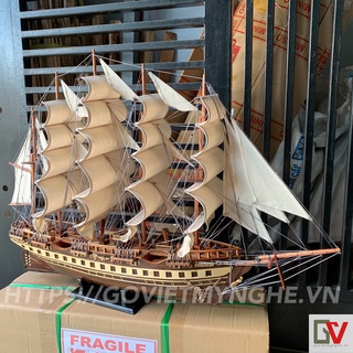 Mô hình thuyền gỗ thuyền trang trí tàu chở hàng France II - Thân tàu dài 80cm - Gỗ Muồng đen tự nhiên