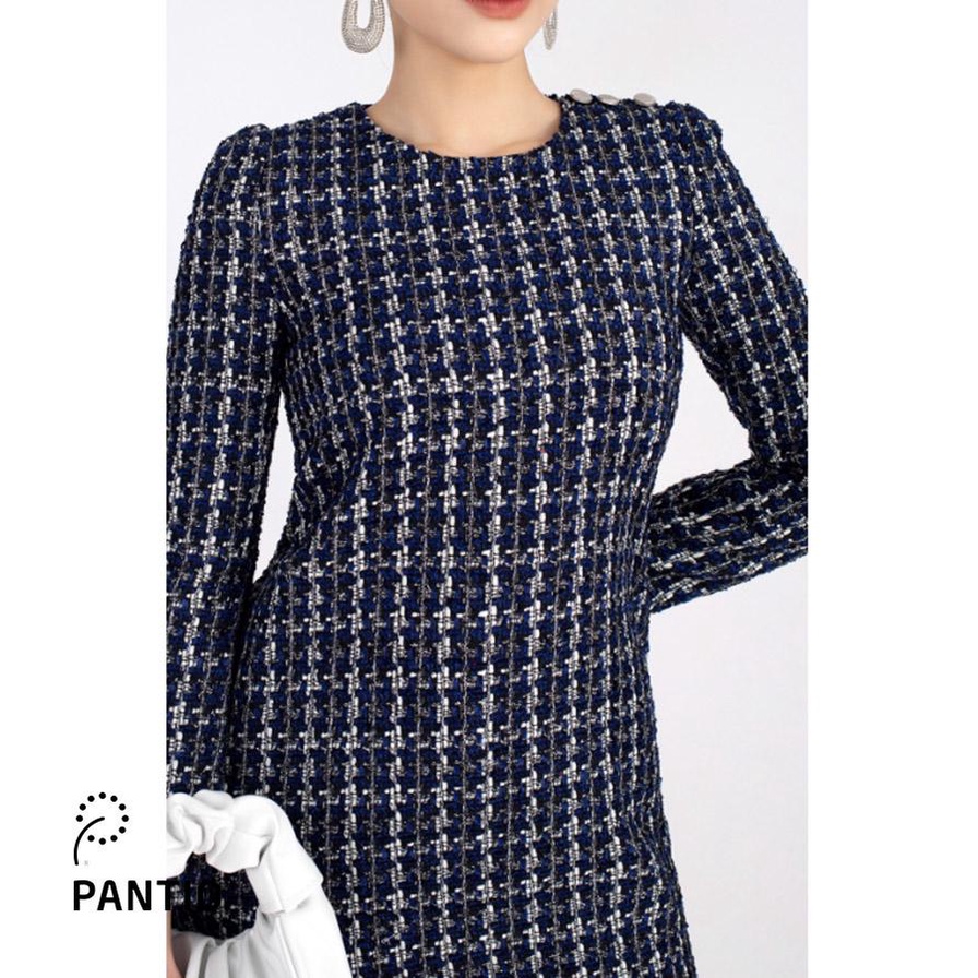 FDP92848 - Đầm dạo phố chất liệu dạ cổ tròn khóa đồng sau lưng, dài tay - PANTIO
