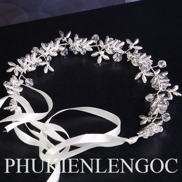 Dây đá cài tóc cô dâu siêu hot hit màu trắng