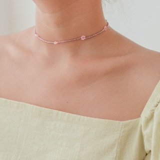 Vòng Cổ Choker Hạt Cườm Handmade Phối Màu Hồng Pastel Pink Floral