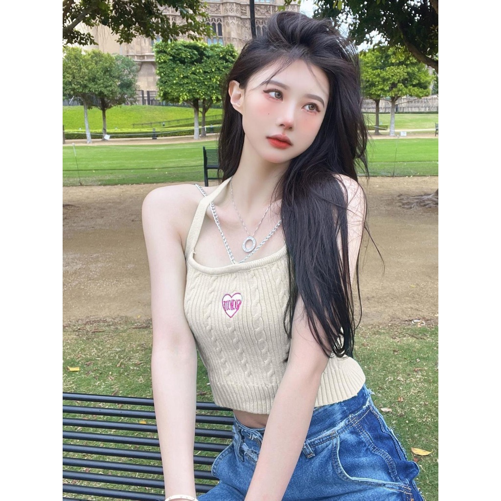 Áo Hai Dây Dệt Kim Dáng Ngắn Thời Trang Cá Tính Cho Nữ