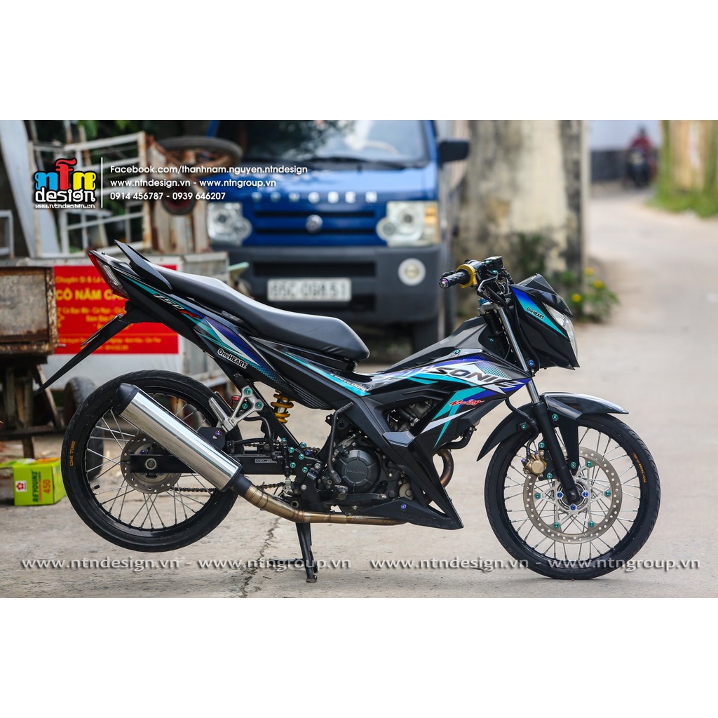 Tem Decal Rời Dán Xe Sonic 150 Mẫu Chỉ Xanh Đen Trắng Cực Đẹp, Hàng 3 Lớp Chất Lượng Cao Không Bay Màu