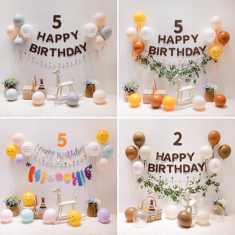 Set trang trí sinh nhật tại nhà kiểu Hàn Quốc màu vintage dễ trang trí tone nâu