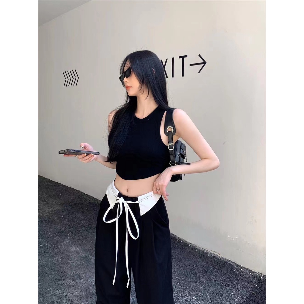 Quần Dài Lưng Cao Ống Rộng Màu Đen Thời Trang Cho Nữ