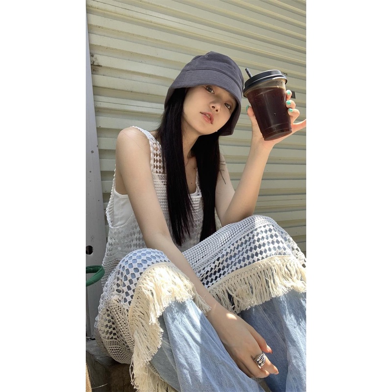 Đầm Dài Dạng Áo Hai Dây Phối Ren Thiết Kế Rỗng Màu Trắng Mặc Ngoài Mùa Hè Dành Cho Nữ