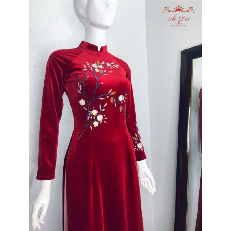 ÁO DÀI NHUNG KẾT HOA CAO CẤP⚡HÀNG ĐẸP - GIÁ RẺ⚡SP Y HÌNH