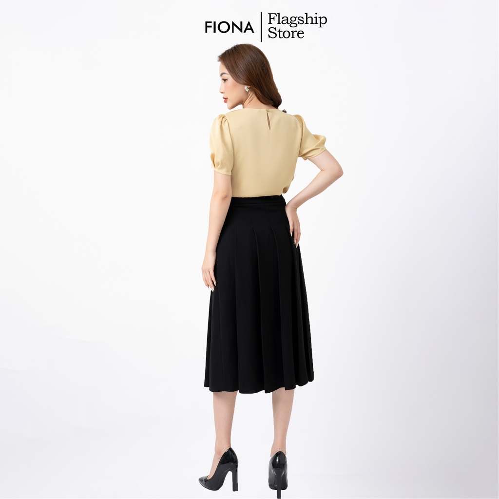 Chân váy xòe nữ công sở xếp ly tôn dáng cạp đính mặt đai trang trí FIONA F252192