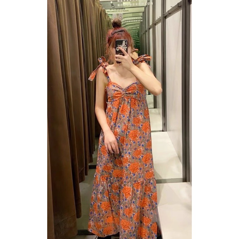 VÁY HOA CAM 2 DÂY BUỘC ZR | BigBuy360 - bigbuy360.vn