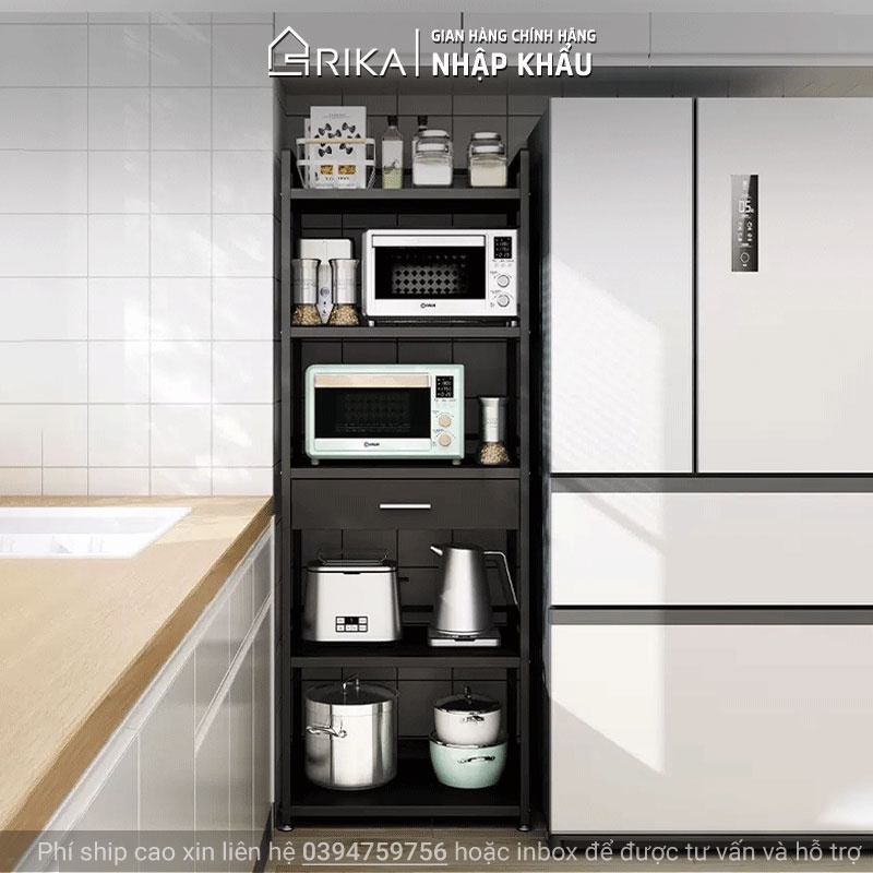 Kệ tủ nhà bếp để đồ đa năng thông minh CÓ NGĂN KÉO 3 4 5 tầng Rika KDN-26, kệ để lò vi sóng lò nướng nồi cơm điện