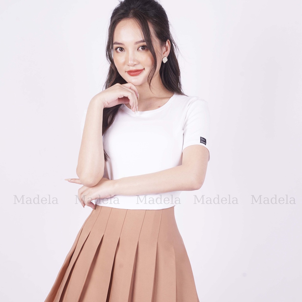 Áo croptop tay ngắn cổ tròn nữ ôm body Madela , Croptop Nữ cổ tròn trơn ngắn tay - ACTN03