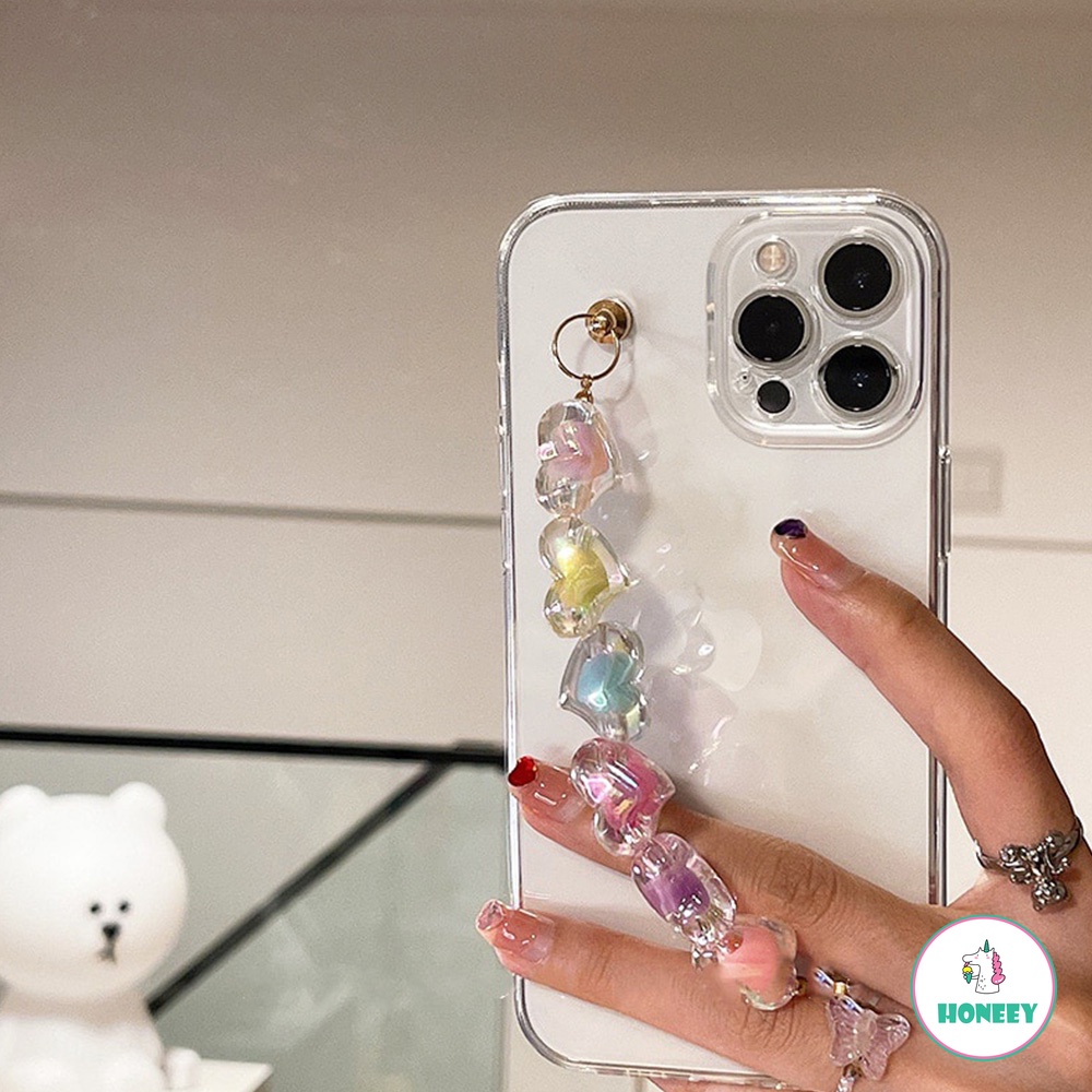 Ốp Điện Thoại TPU Dẻo Màu Kẹo Ngọt Siêu Mỏng Có Dây Đeo Cổ Tay Cho iPhone 14 13 12 11 Pro Max X XS XR 8 7 Plus