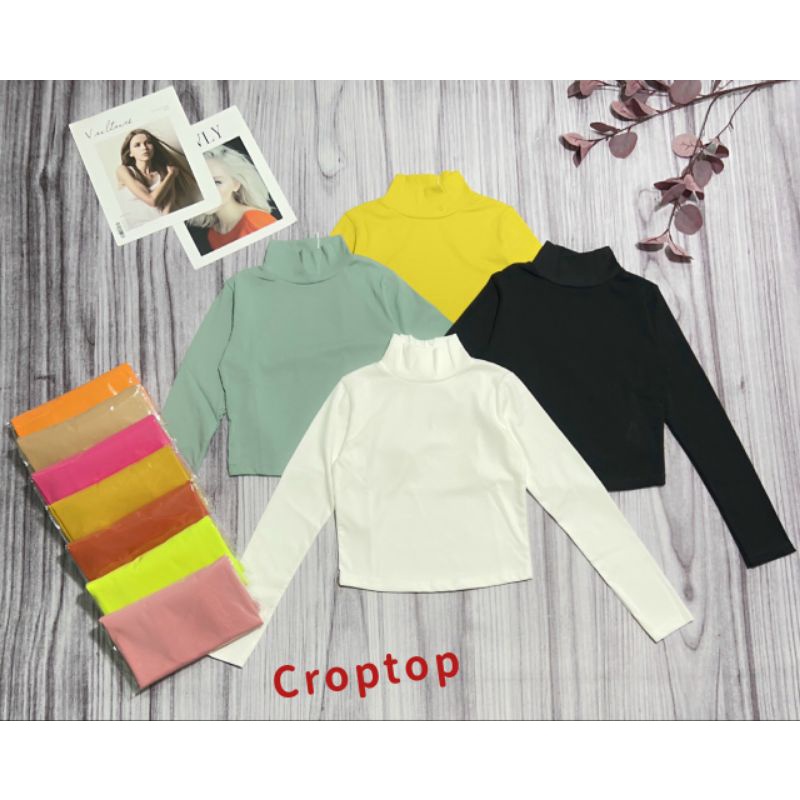 Áo cổ lọ tay dài dáng ngắn Croptop vừa thiết kế cổ cao 3 phân giá rẻ phom ôm body