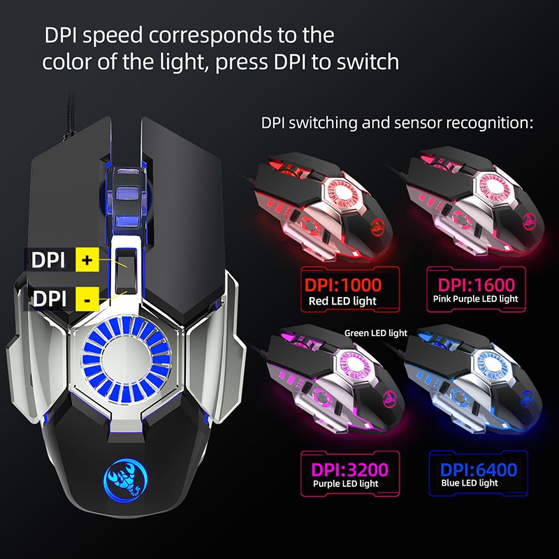 Chuột Chơi Game 6 Tốc Độ, 6400dpi, Có Thể Điều Chỉnh, Có Đèn Phát Sáng, Nhiều Màu Mới