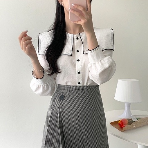 SUXI Áo Sơ Mi Tay Dài Màu Sắc Tương Phản Phong Cách Hàn Quốc Thời Trang Cho Nữ