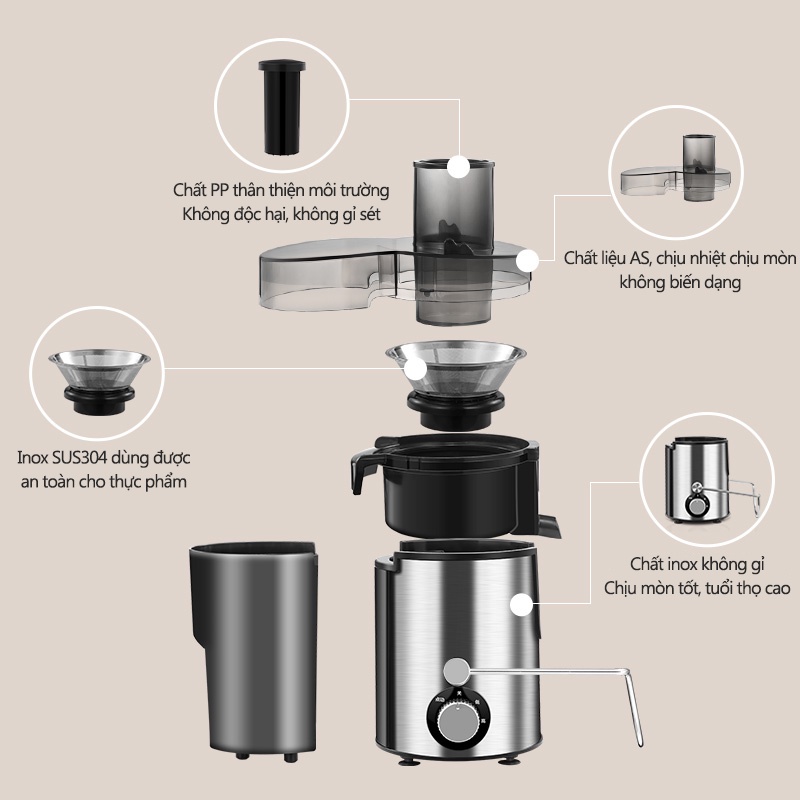 Máy ép  nguyên quả siêu mạnh mẽ chậm hoa quả ép Khởi động êm, điều chỉnh tốc độ -Hạn bảo hành 12 tháng