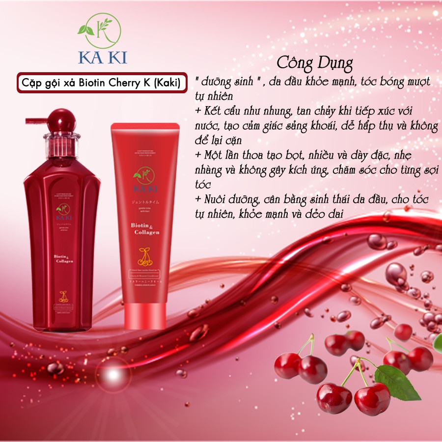 Dầu gội xả  BIOTIN chống rụng phục hồi tóc hư tổn, giảm gãy rụng Cherry K (KAKI) Mini 50ml