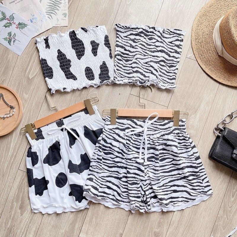 [freeship] bộ nữ bò sữa Croptop quần đùi bò sữa❤️set quần áo bò sữa ❤️bộ đồ mặc ở nhà.