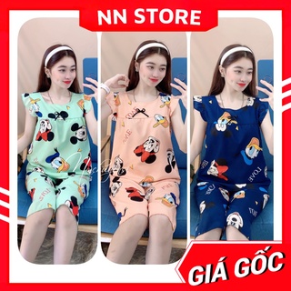 Đồ bộ nữ mặc nhà quần lửng in hình chuột MIickey in hoạt hình dễ thương vải kate mềm mịn mát BKT143