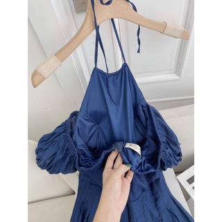 Đầm xanh đen cổ yếm DD181