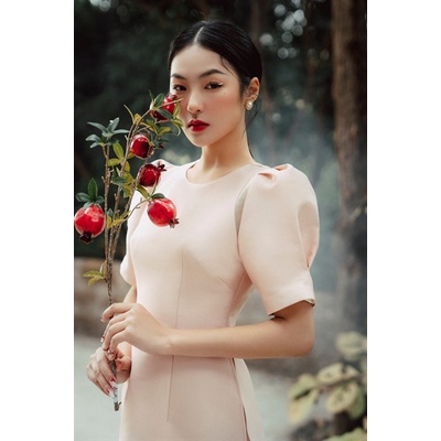 Áo dài cách tân cổ tròn vai xếp ly phối lưới ( không kèm quần) TIINSTORE  ACT123