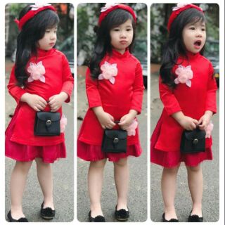 Sét áo dài gấm cao cấp 3ct bé gái size 1-10(8-35kg) đỏ, hồng phấn