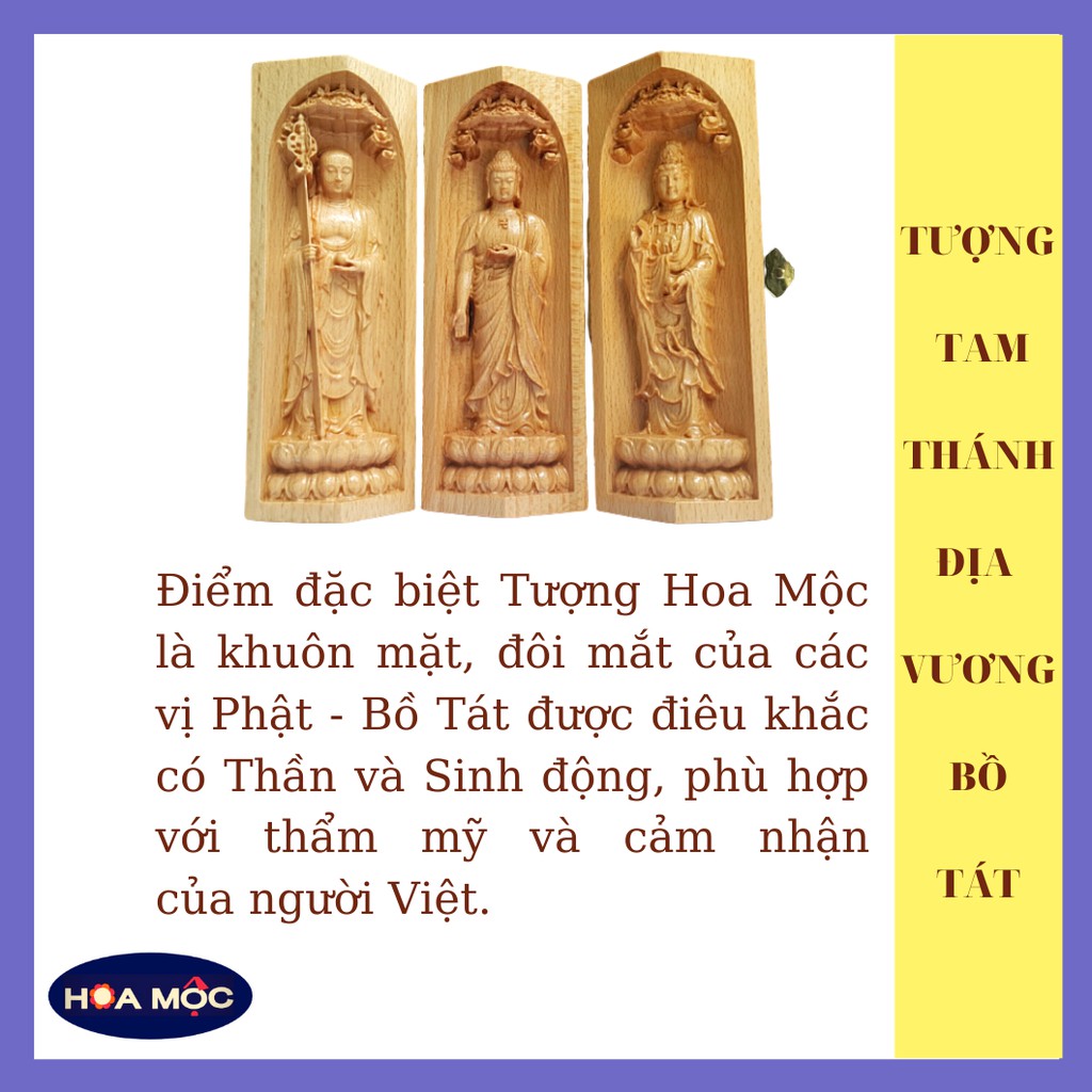 Hộp Tượng Địa Tạng Vương Bồ Tát - Phật A Di Đà -  Quan Âm Bồ Tát. Điêu Khắc Bằng Chất Liệu Gỗ, Trang trí và Quà tặng