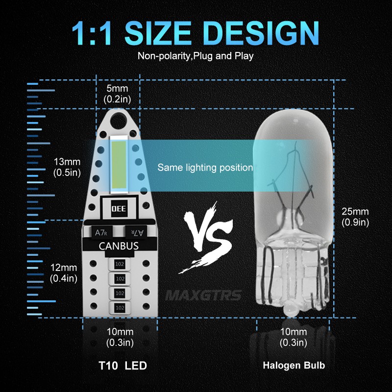 Set 2 Đèn Pha MAXGTRS Bóng Led T10 7020 Chip W5W 168 194 12V 5X 10X Siêu Sáng Cho Xe Hơi