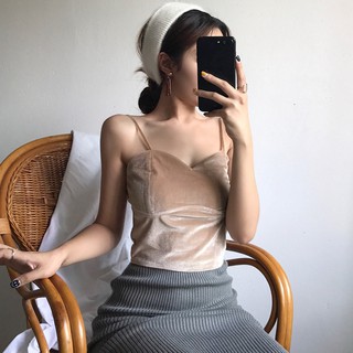 [NGODT1120 - giảm thêm 15k]  Áo croptop hai dây nhung dày