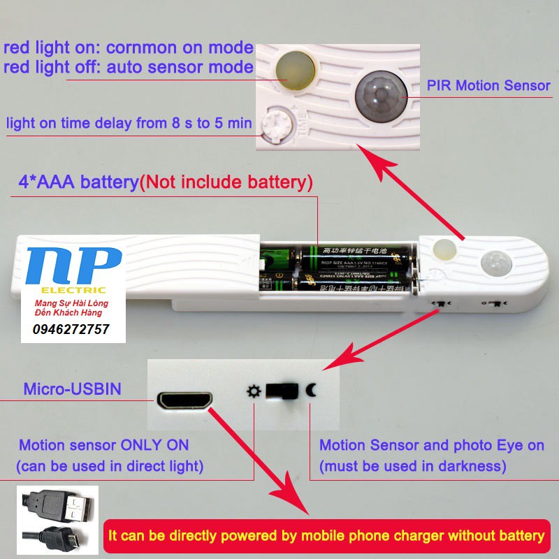 ĐÈN LED DÂY DÁN 2835 CẢM ỨNG CHUYỂN ĐỘNG 5V SỬ DỤNG PIN - DÀI 2 MÉT