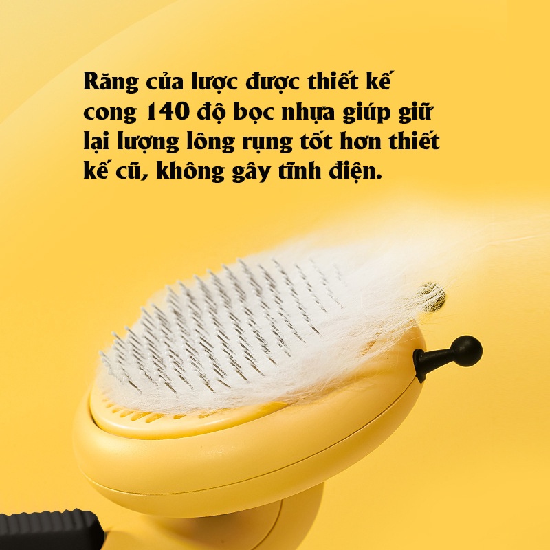 Lược Chải Lông Mèo Bấm Nút HONEY BEE KUTE đẩy lông rụng 99% chất liệu cao cấp sang trọng