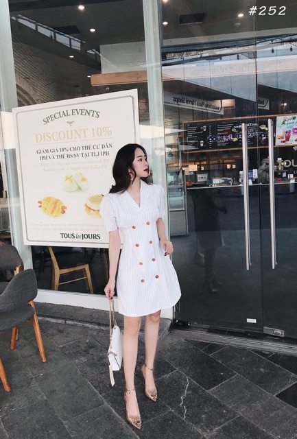 Đầm kiểu vest sọc trắng 2 lớp size S M (kèm ảnh thật)