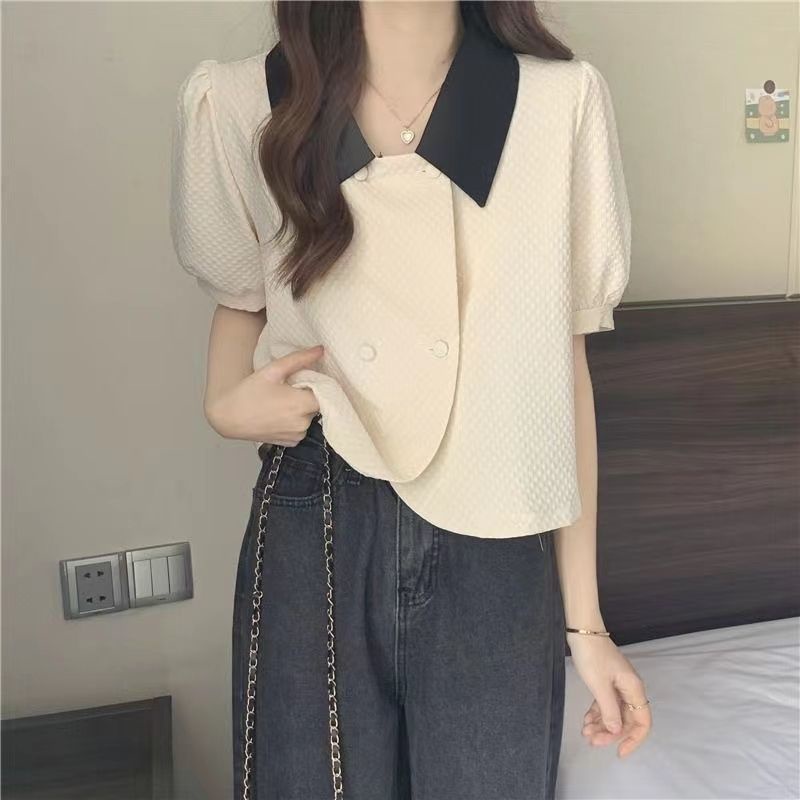 Áo Sơ Mi Tay Ngắn Màu Sắc Tương Phản Phong Cách Hàn Quốc