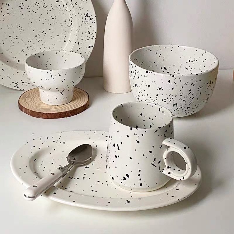 Set tô/đĩa hoạ tiết vẩy mực sáng tạo trendy kiểu Hàn Quốc