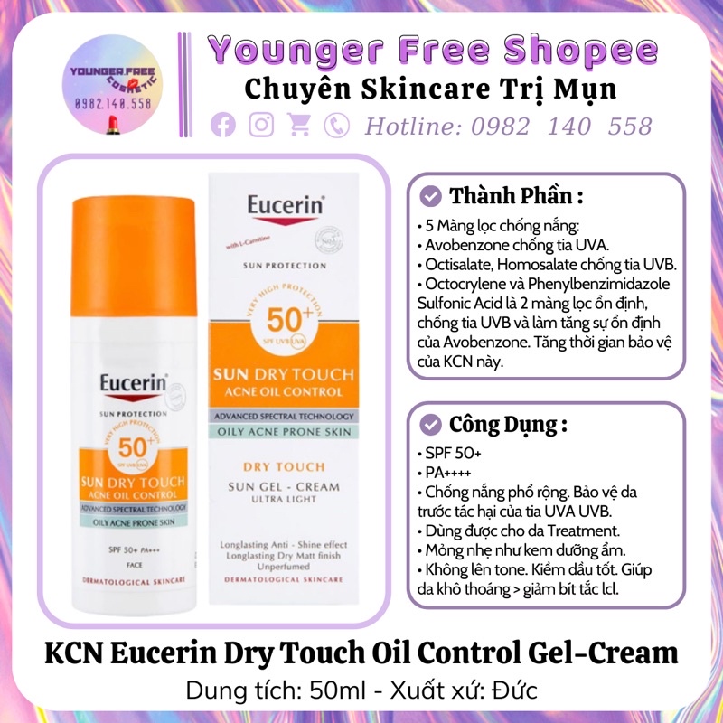 Kem Chống Nắng Kiểm Soát Dầu Nhờn Eucerin Sun Gel-Cream Oil Control Dry Touch SPF50+ [YoungerFreeShop]