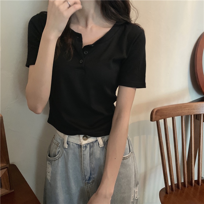 Áo Thun Tay Ngắn Cổ Tròn Đơn Giản Dành Cho Nữ